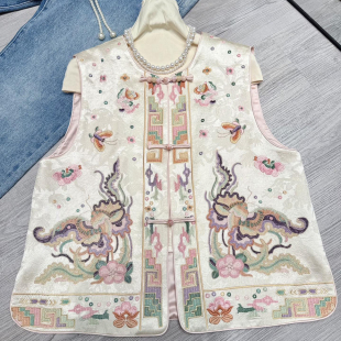 没有项链 人丝香云纱重工马甲 t1028 极简大牌老钱新中式 多多设计