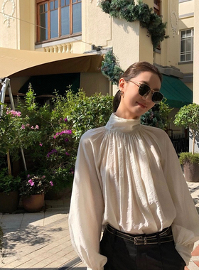 多多小众设计26年早春设计感立领垂褶灯笼袖上衣小衫J587