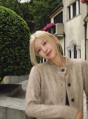 多多计休闲绵羊毛混纺圆领单排扣保暖针织开衫(含39绵羊毛)14965