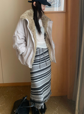 多多雕冬季毛领外套廓形褶皱设计帅气时尚保暖羽绒服外套36138