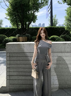 26夏上新清爽简约松弛感灰色系小衫+休闲裤两件套套装