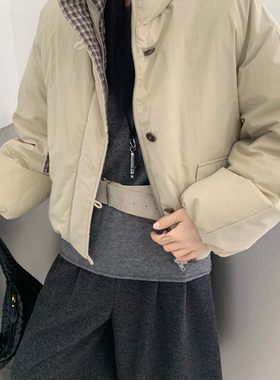 多多冬上新韩系格子内里设计宽松休闲保暖羽绒服外套68731