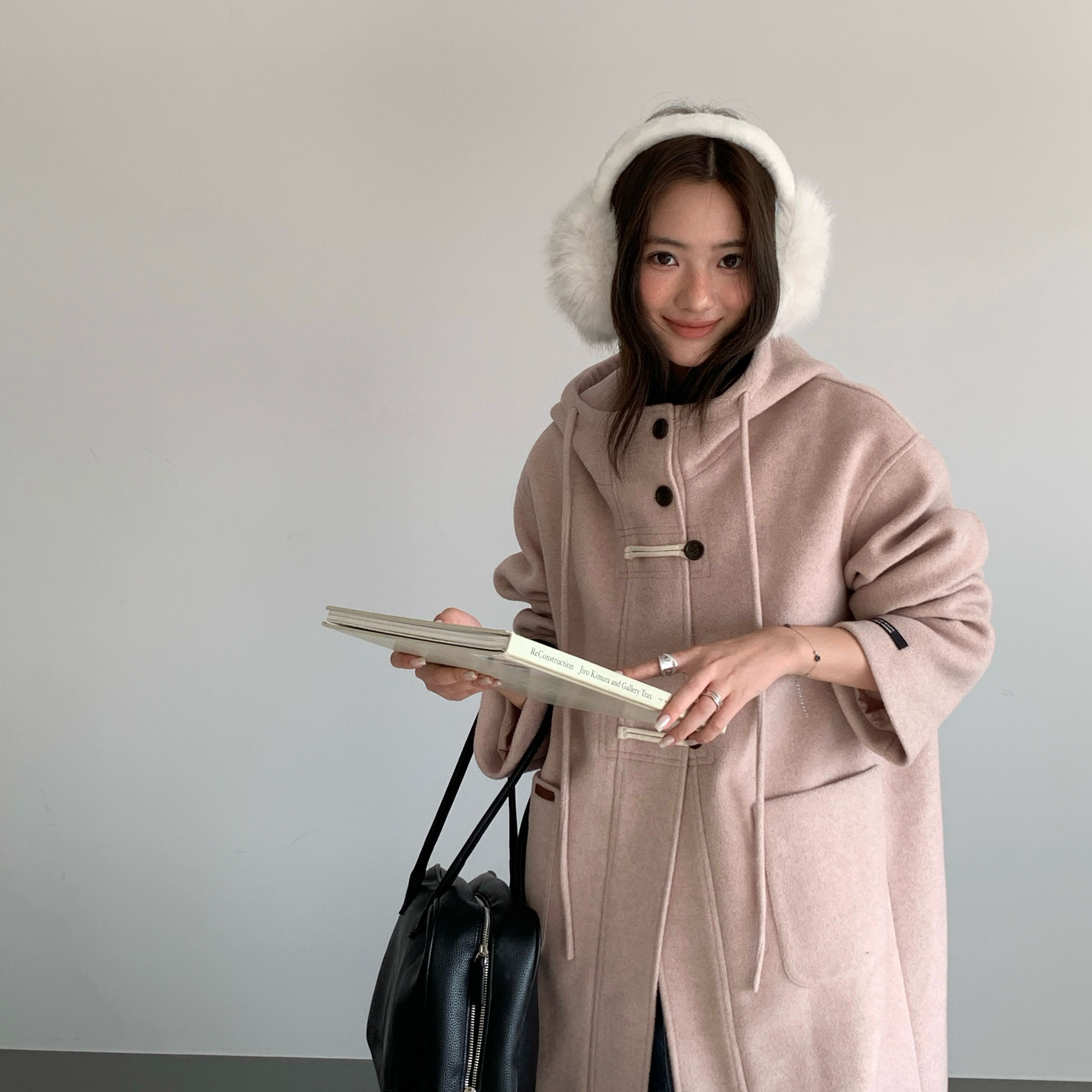 多多百搭设计感简约连帽氛围感加厚毛毛里大衣A3185