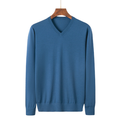 觅闲长袖羊毛v领薄款精纺春秋