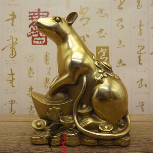 铜鼠纯铜鼠摆件黄铜老鼠十二生肖鼠金钱鼠招财鼠家居饰品工艺品铜