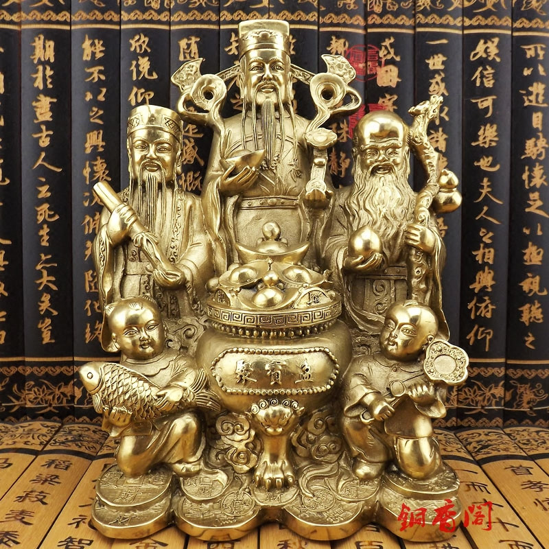 大号纯铜福禄寿三星佛像摆件招财纳福黄铜财神福星禄星寿星铜像铜