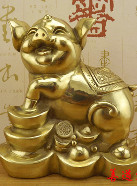 纯铜猪摆件铜猪金猪招财纳福猪发财猪生肖猪聚宝盆黄铜风水猪摆件