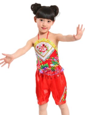 2025新儿童舞蹈服表演服唐装短裤套装游戏服民族舞绿色肚兜民族风