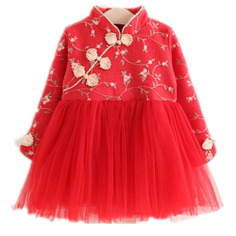 童装裙子中国风加绒厚款长袖连衣裙女童刺绣花朵公主裙毛呢旗袍裙,童装/婴儿装/亲子装,连衣裙,淘宝优惠券,粉丝福利购,淘宝优惠卷