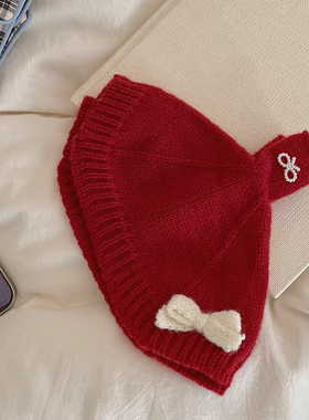 【半感】蝴蝶结毛线贝壳手套韩版纯色针织女学生时尚保暖MD25149