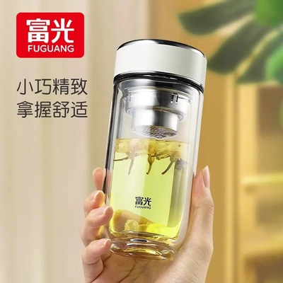富光双层玻璃茶杯办公水杯商用杯