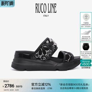 外穿女6cm增高鞋 Ruco Line如卡莱意大利蕾丝拼接厚底一字凉拖鞋