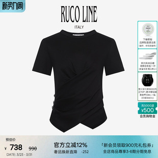 设计短袖 春夏T恤女腰部褶皱修身 圆领上衣 Line如卡莱 Ruco