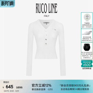 新品 V领修身 Ruco 秋冬针织上衣女长袖 收腰针织衫 Line如卡莱