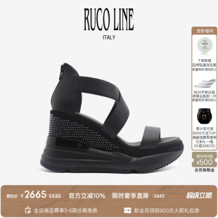 防水台10cm增高鞋 Line如卡莱意大利水钻皮革女露趾坡跟凉鞋 Ruco
