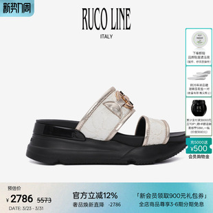 6cm增高鞋 外穿女一字拖鞋 Line如卡莱意大利山羊皮休闲凉拖鞋 Ruco