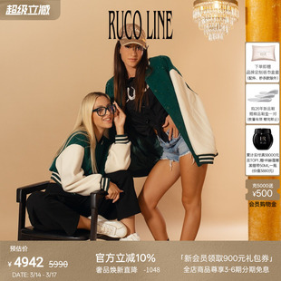 Ruco Line 秋冬新款情侣款棒球服女夹克绵羊毛呢高腰短外套