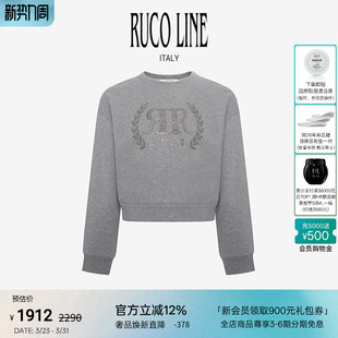 纯棉卫衣女烫钻高腰圆领长袖 秋冬新款 上衣 Line如卡莱 Ruco