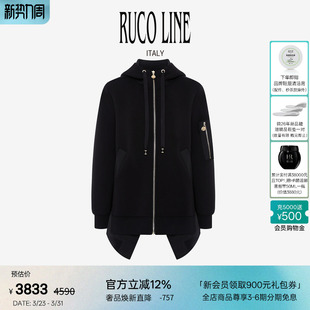 连帽拉链外套女黑色酷帅休闲宽松长款 秋冬新款 Line Ruco