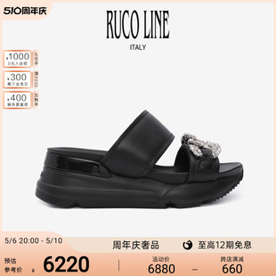 厚底水钻一字凉拖鞋 外穿女商场同款 Line如卡莱意大利新款 Ruco