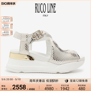 女士鱼嘴露趾6CM跟休闲女鞋 Ruco Line如卡莱山羊皮革蛇纹时装 凉鞋