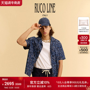 休闲衬衫 Line如卡莱25夏纯棉印花短袖 Ruco 男高级感痞帅 新品