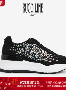 Ruco Line如卡莱 意大利时尚水钻运动休闲鞋女跑鞋6cm厚底增高鞋
