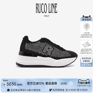 Ruco Line如卡莱意大利奢华羊皮水钻厚底百搭女运动跑鞋6cm增高鞋