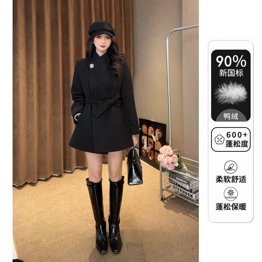 毛呢羽绒外套女2026冬季新款收腰显瘦中长款韩版白鸭绒年轻款大衣