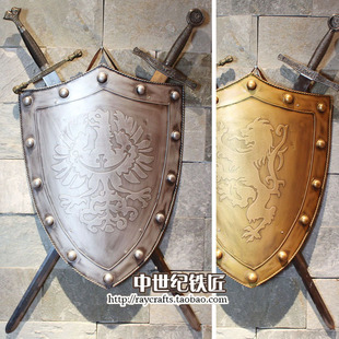 欧式客厅背景墙面装饰壁挂/中世纪复古手工艺品/铁制盔甲盾牌配剑