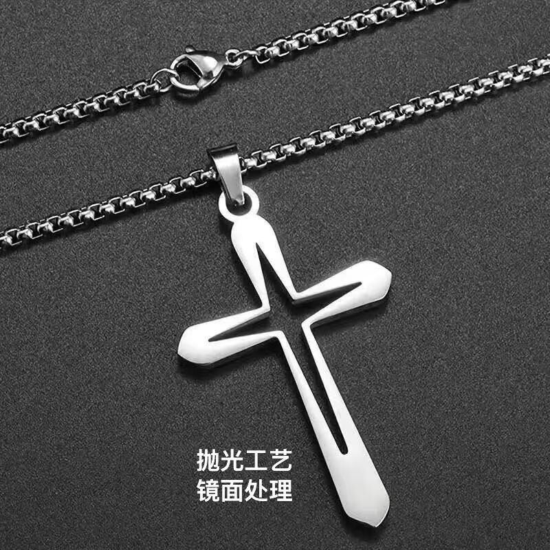 夏季钛钢男士镂空十字架项链