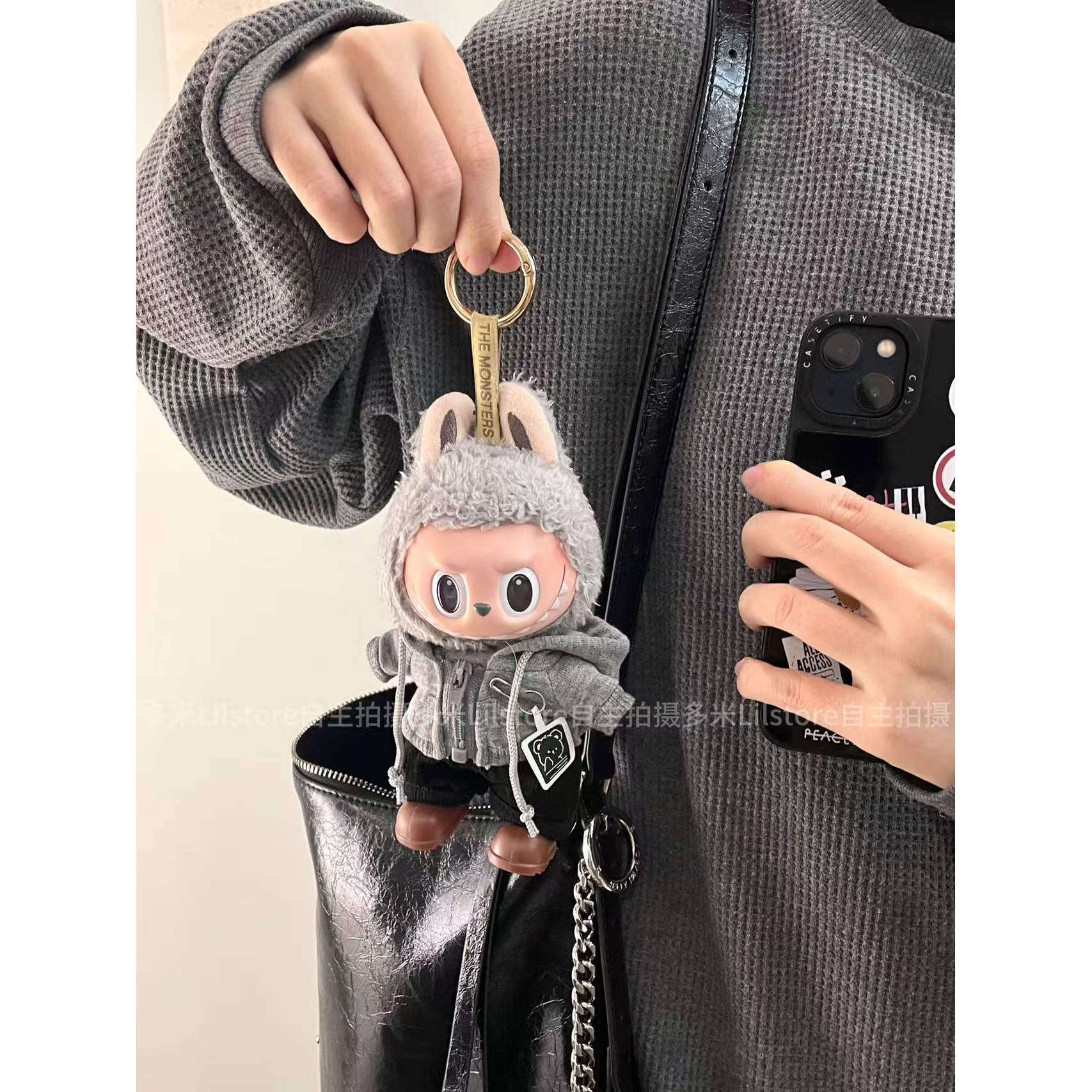 【娃衣】labubu娃衣灰色卫衣套装拉布布一二代通用可爱衣服装着替图片