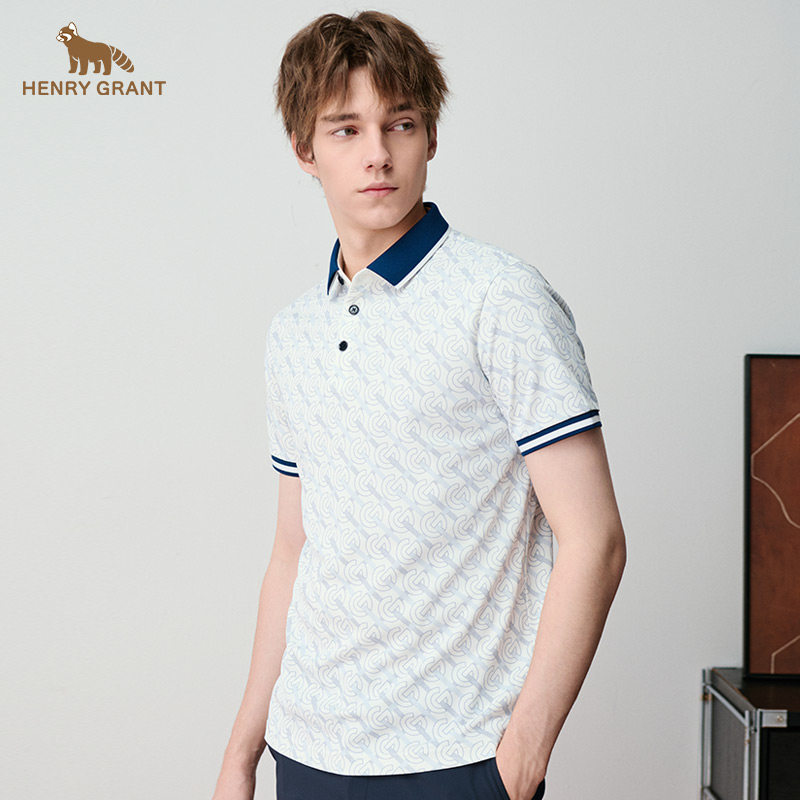 亨利格兰夏季新品 男英伦休闲轻薄时尚印花短袖t恤袖口撞色polo衫,男装,T恤,淘宝优惠券,粉丝福利购,淘宝优惠卷
