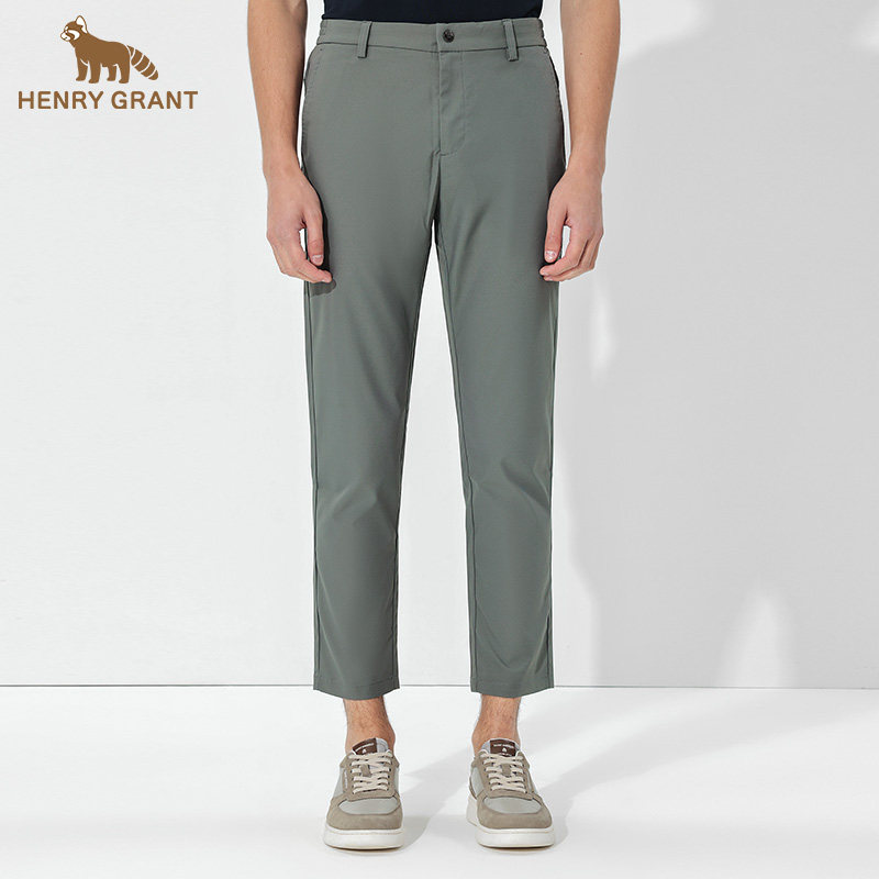 亨利格兰小熊猫男裤春夏新款男士商务休闲裤直筒薄款百搭舒适长裤