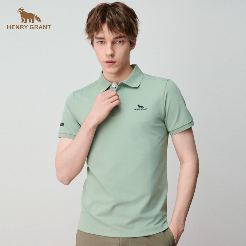 亨利格兰小熊猫夏季新品男士运动户外简约百搭polo衫翻领短袖t恤