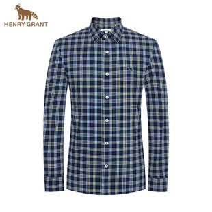男装 衬衫 春季 商务休闲复古格子舒适翻领长袖 新款 亨利格兰小熊猫