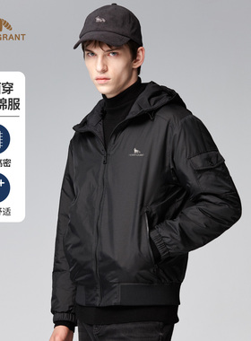【双面穿】亨利格兰小熊猫黑色棉服男士秋冬英伦运动百搭连帽棉衣