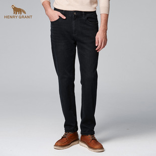 深色简约微弹通勤长裤 亨利格兰秋冬新品 男英伦休闲百搭直筒牛仔裤