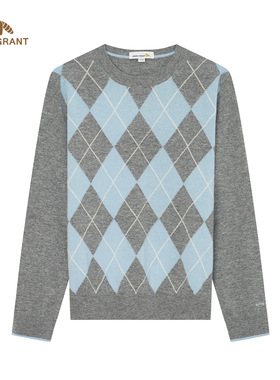 HENRY GRANT/亨利格兰2025秋冬新款 羊绒羊毛混纺复古方格针织衫