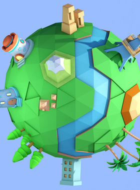 C4D绿色家园自建模型源文件3D原创建模工程带普通材质建模视频A21