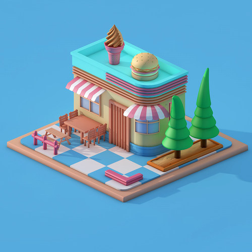 C4D甜点小屋模型源文件