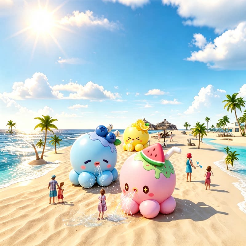 定制充气户外大型创意喷水发光章鱼水果水枪企鹅拱门卡通商场气模图片
