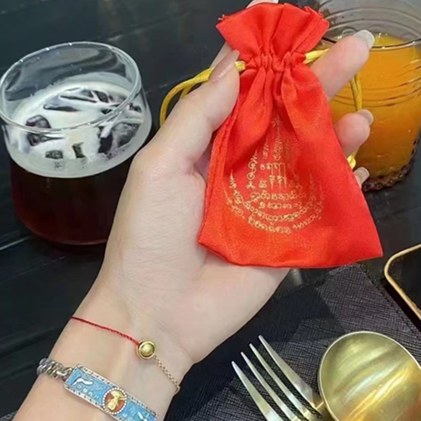 泰国正品阿赞佑xi金转yun珠小红绳小金珠手链手镯生日情人节礼物