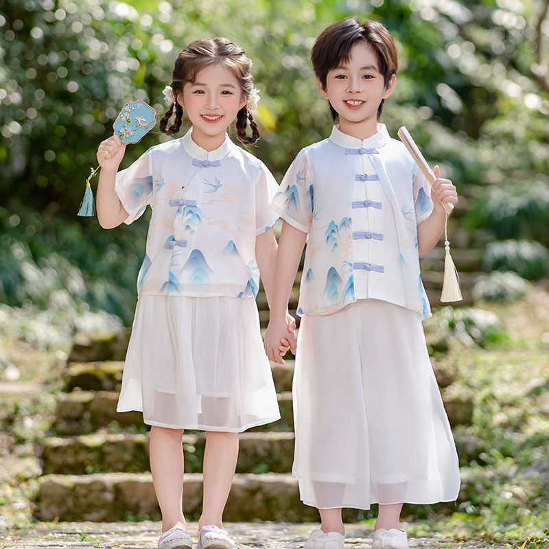 男女童汉服夏装短袖儿童唐装古风超仙中国风六一幼儿园表演服套装