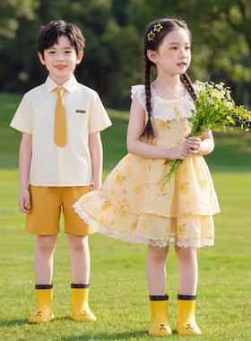六一儿童节合唱演出服女童黄色连衣裙幼儿园毕业礼服表演服装
