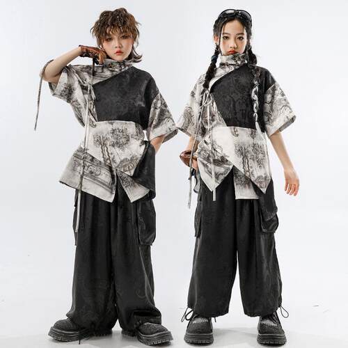 儿童街舞潮服男童中国风嘻哈国潮套装少儿hiphop女童六一表演服装