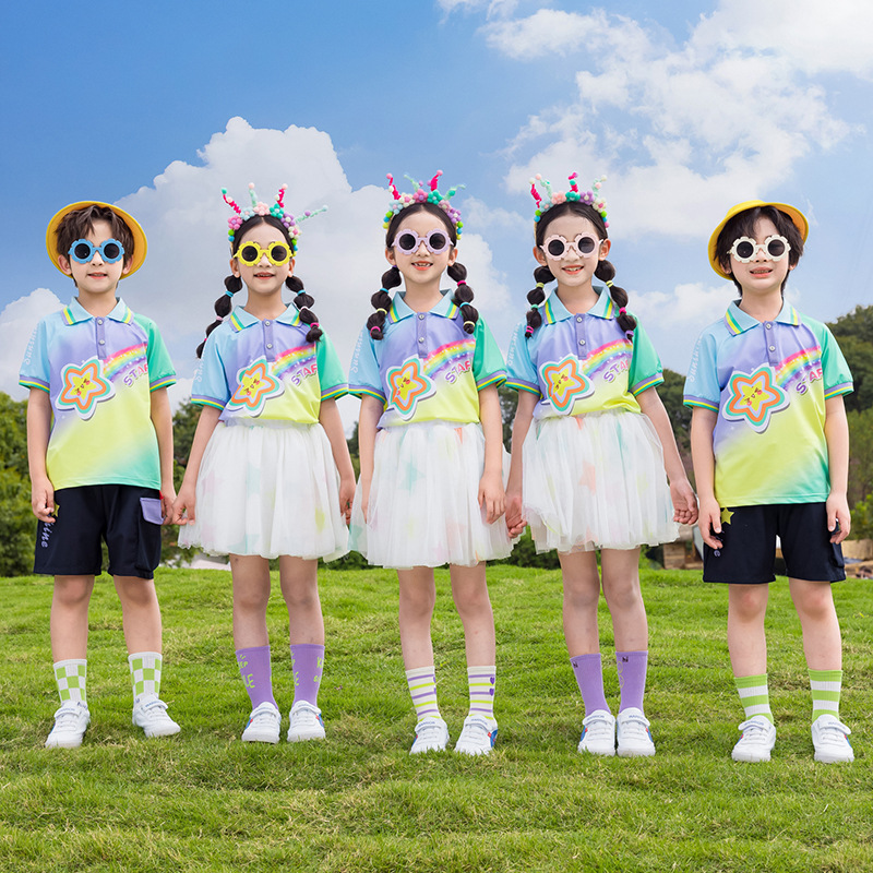 幼儿园园服学院风班服儿童夏季毕业一年级小学生短袖套装校服运动