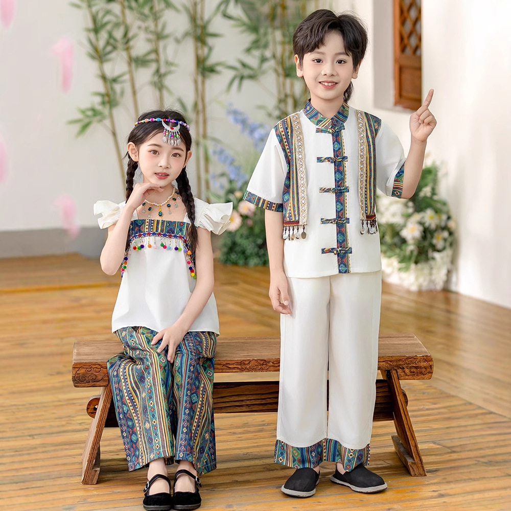 新款广西壮族三月三民族服装儿童哈尼族苗族彝族瑶族男女童演出服