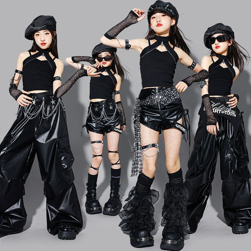 女童黑色爵士舞服装少儿jazz背心套装儿童街舞演出服女孩裤子潮装