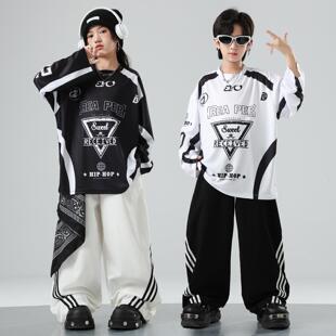 街舞儿童潮服hiphop童装架子鼓黑白演出服男童嘻哈潮服女童表演服